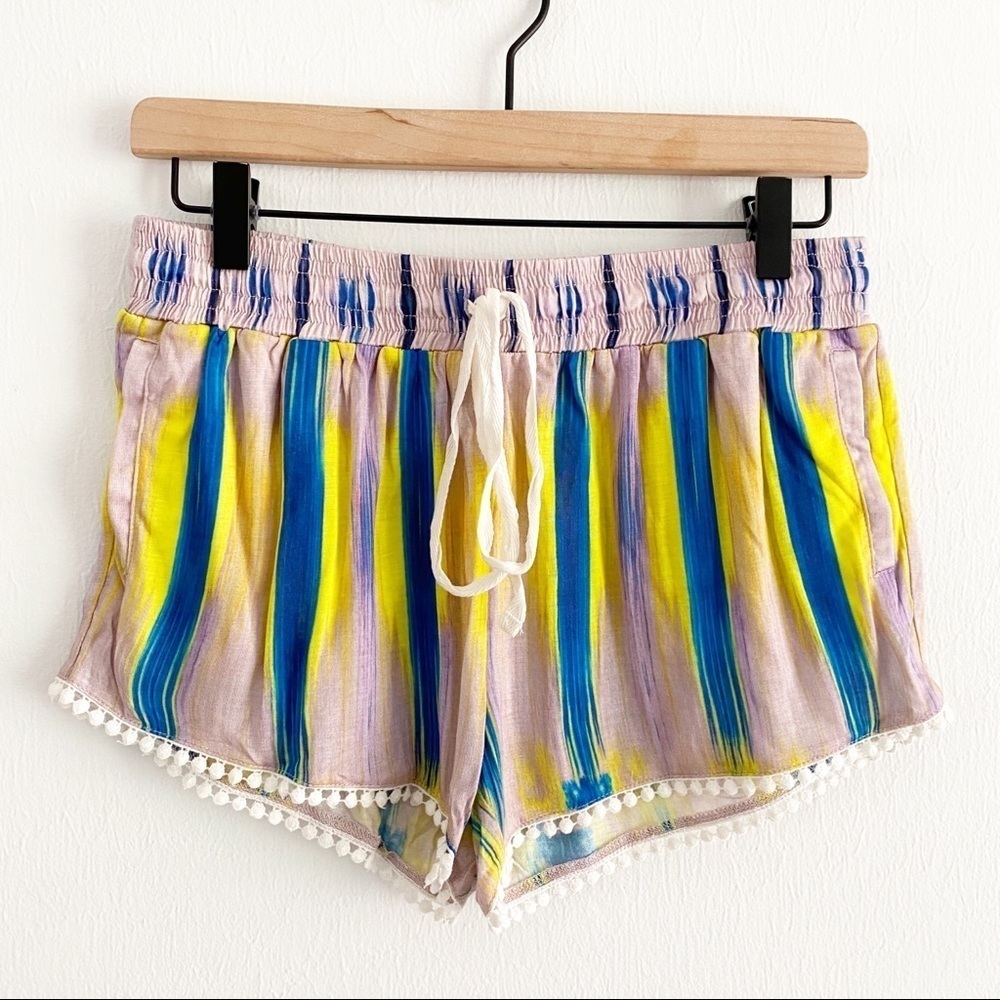 lamade Multicolor Striped Crochet Trim Elastic Waist Lounge Shorts Medium NWT